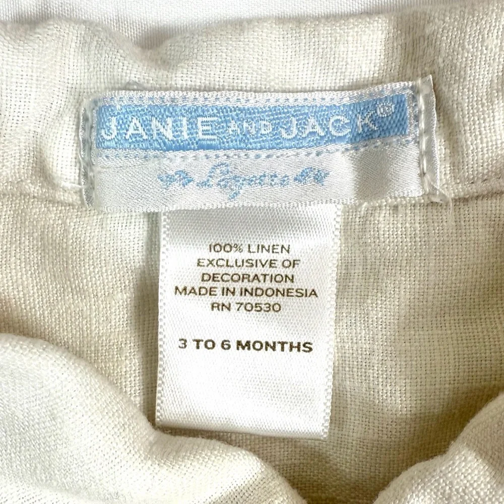 JANIE AND JACK Baby Button Up Shirt 3-6 Months Linen‎ Blend Short Sleeve Preppy
